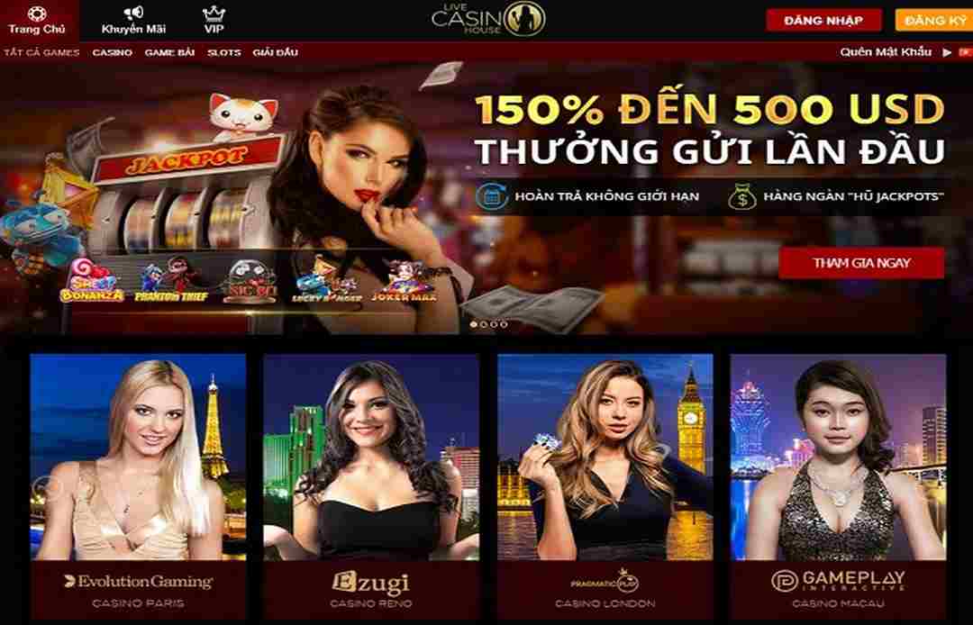 Giao diện website Live Casino House